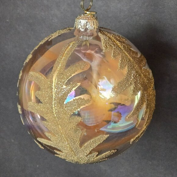 Frontgate Iridescent Gold Leaf Glass Ornament Large 5 Inch Elegant Holiday Decor - Picture 2 of 9